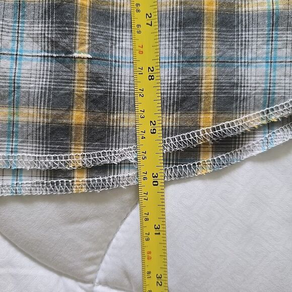 Wrangler Pearl Snap Western Shirt Mens L Blue White Yellow Plaid Short Sleeve - Picture 6 of 7